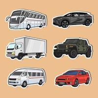 sticker collection of vehicles used on land vector