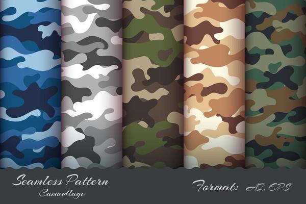 Set Miilitary Camouflage Seamless Pattern