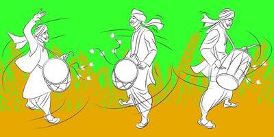 Punjabi bhangra drummer in harvest festival Lohari, vector illustration