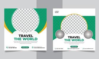 Travel agency social media post , Editable travelling business web banner template vector