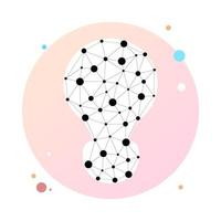 Lamp bulb design with connecting dots in circle icon. Internet technology icon triangle polygonal network concept. Polygon wireframe connected point illustration. Tech lightbulb logo designs concept. vector