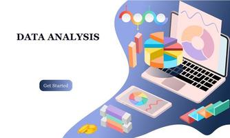 Modern flat design 3d isometric concept of Big Data Analysis for banner and website. Isometric landing page template. Digital information chart and statistic financial budget. Vector illustration.