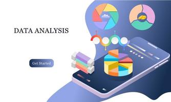 Modern flat design 3d isometric concept of Big Data Analysis for banner and website. Isometric landing page template. Digital information chart and statistic financial budget. Vector illustration.