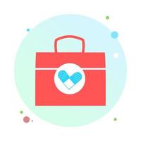 First aid kit medicine in circle icon. Doctor's first-aid kit. Medicine chest vector illustration. Study medicine doctor's kit with bag. Pharmacy, medical bag in round shaped icon.