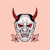 máscara de diablo ilustración en blanco y negro impresión en camisetas sudaderas y recuerdos vector premium