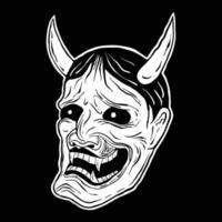 máscara de diablo ilustración en blanco y negro impresión en camisetas sudaderas y recuerdos vector premium