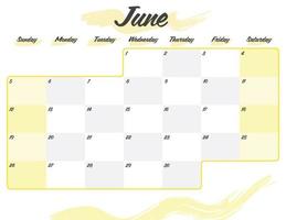 june elegant brush 2022 monthly calendar planner printable vector