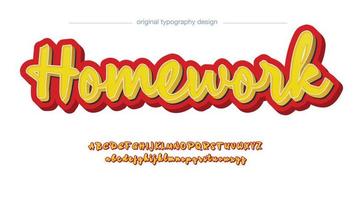 red and yellow 3d handwritten calligraphy font vector