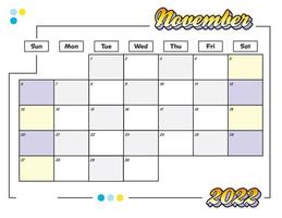 november colorful cute 2022 monthly calendar planner printable vector