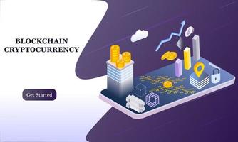 Modern flat design isometric background of blockchain and cryptocurrency for banner and website. Landing page template. Virtual cash transaction, cryptocurrency blockchain concept. Vector illustration