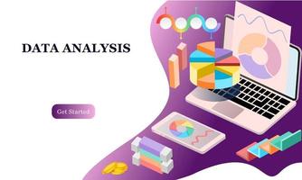 Modern flat design 3d isometric concept of Big Data Analysis for banner and website. Isometric landing page template. Digital information chart and statistic financial budget. Vector illustration.