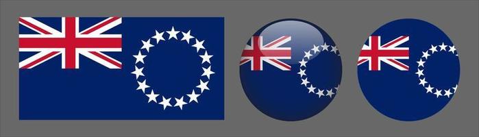 Cook Islands Flag Set Collection, Original Size Ratio, 3d Rounded and Flat Rounded vector