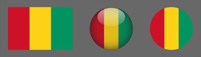 Guinea Flag Set Collection, Original Size Ratio, 3d Rounded and Flat Rounded vector