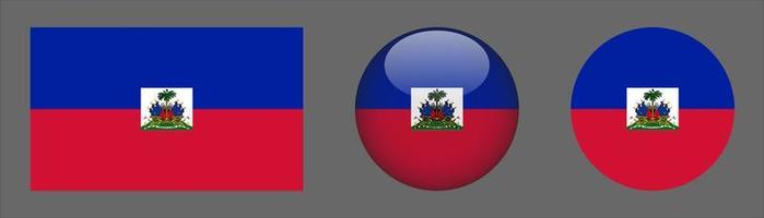 Haiti Flag Set Collection, Original Size Ratio, 3d Rounded and Flat Rounded vector