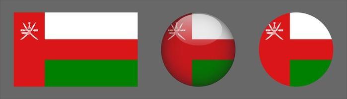 Oman Flag Set Collection, Original Size Ratio, 3D Rounded and Flat Rounded. vector