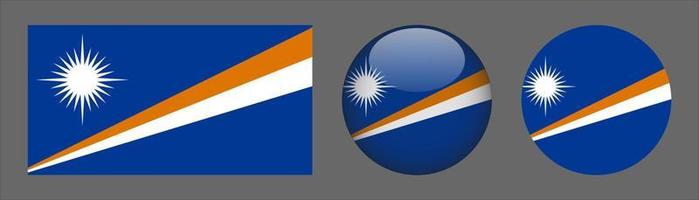 Marshall Islands Flag Set Collection, Original Size Ratio, 3D Rounded and Flat Rounded. vector