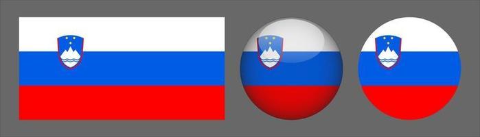 Slovenia Flag Set Collection, Original Size Ratio, 3D Rounded and Flat Rounded. vector