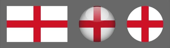 England Flag Set Collection, Original Size Ratio, 3d Rounded and Flat Rounded vector