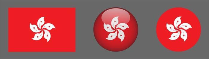 Hong Kong Flag Set Collection, Original Size Ratio, 3d Rounded and Flat Rounded vector