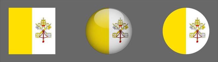 Vatican City Flag Set Collection, Original Size Ratio, 3D Rounded, Flat Rounded. vector