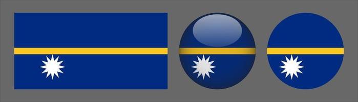 Nauru Flag Set Collection, Original Size Ratio, 3D Rounded and Flat Rounded. vector