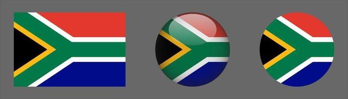 South Africa Flag Set Collection, Original Size Ratio, 3D Rounded and Flat Rounded. vector