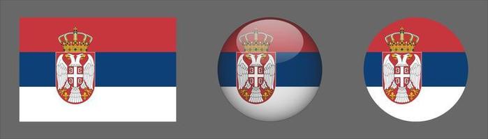 colección de conjunto de bandera de serbia, relación de tamaño original, redondeado 3d y redondeado plano. vector