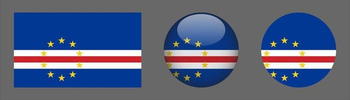 Cape Verde Flag Set Collection, Original Size Ratio, 3d Rounded and Flat Rounded vector