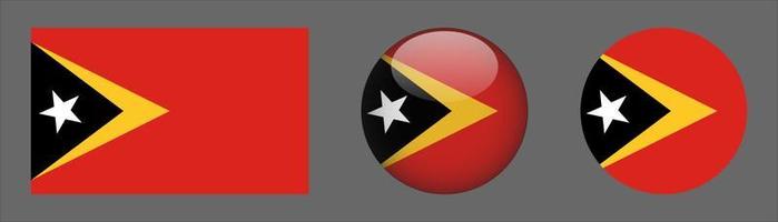 East Timor Flag Set Collection, Original Size Ratio, 3d Rounded and Flat Rounded vector