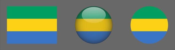 Gabon Flag Set Collection, Original Size Ratio, 3d Rounded and Flat Rounded vector