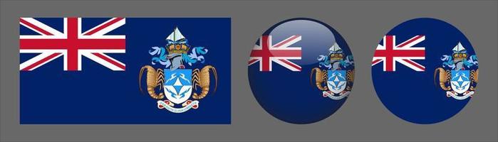 Tristan da Cunha Flag Set Collection, Original Size Ratio, 3D Rounded, Flat Rounded. vector