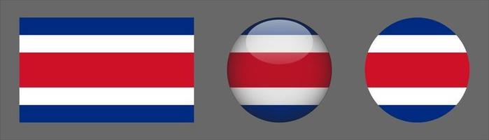 Costa Rica Flag Set Collection, Original Size Ratio, 3d Rounded and Flat Rounded vector