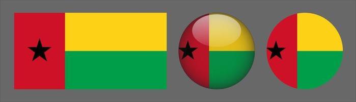 colección de conjunto de bandera de guinea bissau, relación de tamaño original, redondeado 3d y redondeado plano vector