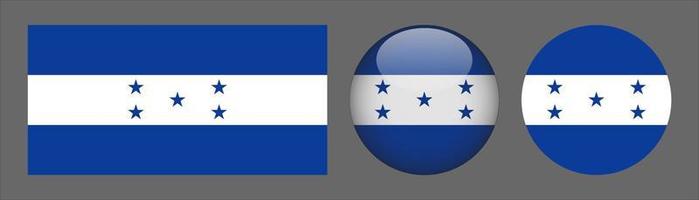 Honduras Flag Set Collection, Original Size Ratio, 3d Rounded and Flat Rounded vector