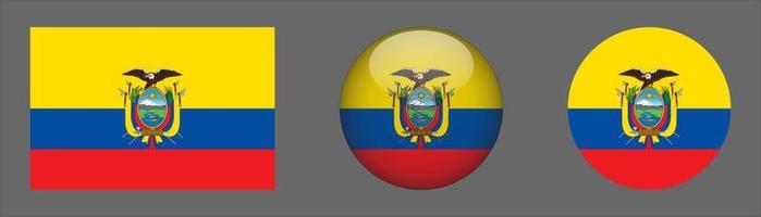 Ecuador Flag Set Collection, Original Size Ratio, 3d Rounded and Flat Rounded vector