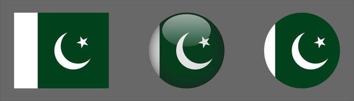 Pakistan Flag Set Collection, Original Size Ratio, 3D Rounded and Flat Rounded. vector