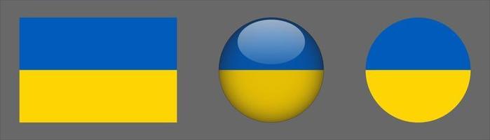 Ukraine Flag Set Collection, Original Size Ratio, 3D Rounded, Flat Rounded. vector