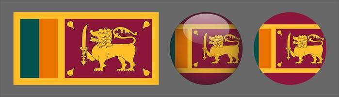 Sri Lanka Flag Set Collection, Original Size Ratio, 3D Rounded and Flat Rounded. vector