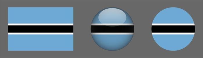 Colección de conjunto de bandera de botswana, relación de tamaño original, redondeado en 3d y redondeado plano vector