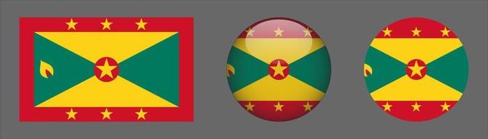 Grenada Flag Set Collection, Original Size Ratio, 3d Rounded and Flat Rounded vector