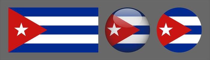 Cuba Flag Set Collection, Original Size Ratio, 3d Rounded and Flat Rounded vector