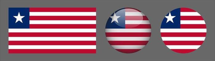 Liberia Flag Set Collection, Original Size Ratio, 3d Rounded and Flat Rounded vector