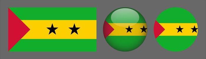 Sao Tome and Principe Flag Set Collection, Original Size Ratio, 3D Rounded and Flat Rounded. vector