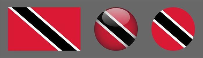 colección de conjunto de bandera de trinidad y tobago, relación de tamaño original, redondeado 3d, redondeado plano. vector