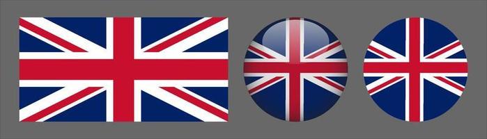 United Kingdom Flag Set Collection, Original Size Ratio, 3D Rounded, Flat Rounded. vector