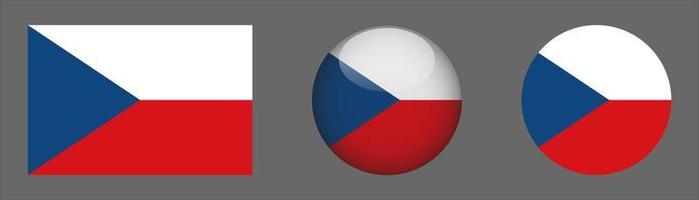 Czech Republic Flag Set Collection, Original Size Ratio, 3d Rounded and Flat Rounded vector