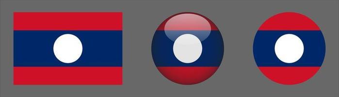 Laos Flag Set Collection, Original Size Ratio, 3d Rounded and Flat Rounded vector