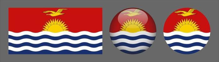 Colección de conjunto de banderas de Kiribati, relación de tamaño original, redondeado en 3D y redondeado plano vector