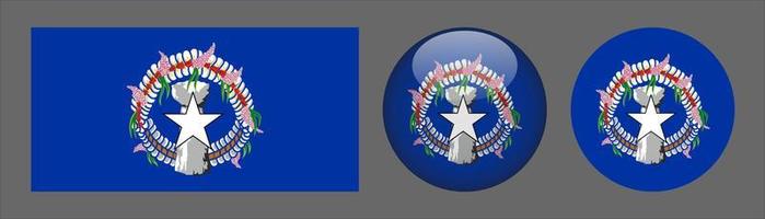 Northern Mariana Islands Flag Set Collection, Original Size Ratio, 3D Rounded and Flat Rounded. vector