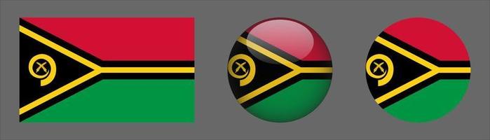 Vanuatu Flag Set Collection, Original Size Ratio, 3D Rounded, Flat Rounded. vector